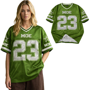 เสื้อฟุตบอลอเมริกันผ้าโพลีเอสเตอร์ตาข่ายประดับเพชรทรงโอเวอร์ไซส์ คอวี พิมพ์หมายเลขตามสั่ง สไตล์ทีม รับผลิตจำนวนมาก พร้อมบริการติดแบรนด์ - Product Image 1