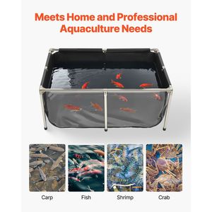 Tela 126.8 Gal rettangolare Goldfish Tank PVC Koi pannello di visione trasparente valvola di scarico telaio in acciaio inossidabile nero per l'allevamento - Product Image 6