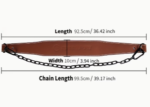 Leather <b>Weight</b> Lifting Dip <b>Belt</b> with Steel Chain Adjustable Double Ring Closure for Strength <b>Training</b> Support - Product Image 2