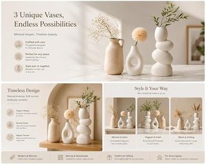 Vase en céramique blanche, style minimaliste nordique, vase à fleurs pour table, carafe décorative, centre de table pour la décoration de la maison - Product Image 3