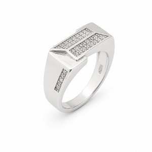 925 Sterling <b>Silver</b> Diamond <b>Mens</b> <b>Ring</b> High Polish Geometric Rectangle Design Wedding Party Gift Fine Jewelry Band - Product Image 4