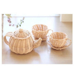 Decorative Handmade Rattan Tea Set - <b>Miniature</b> Woven Teapot and Cups for Playroom & Home Decor - Product Image 1