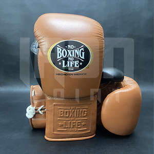 No Boxing No Life Gants de boxe professionnels en cuir de vachette de qualité supérieure à lacets Rembourrage épais à 4 couches Respirant Évacuation de l'humidité - Product Image 5