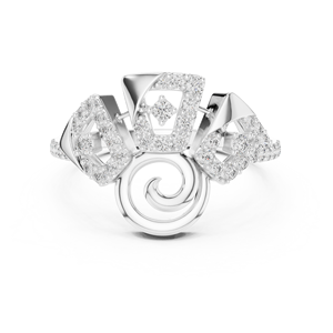 Anillo de Diamantes Cultivados en Laboratorio con Diseño Floral en Espiral, Oro Blanco de 18 Quilates con Baño de Rodio, Minimalista, Certificado, para Compromiso, Boda, Uso Diario - Product Image 1