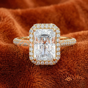 Custom 14K 18K Yellow Gold Emerald Shape Diamond <b>Ring</b> 3 Stone Lab Grown Diamond Half <b>Moon</b> Engagement <b>Ring</b> - Product Image 1