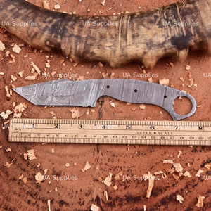 Cuchillo de Caza y Camping de Acero de Damasco de Alta Calidad, Afilado como una Navaja, Hoja Fija con Orificio para el Dedo, Punta Caída, 8 Pulgadas, Cuchillo Personalizado Semiterminado - Product Image 4