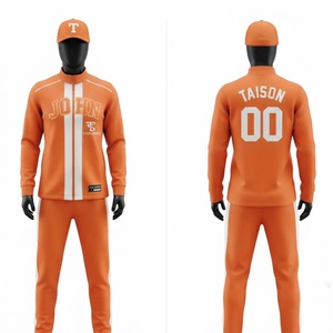 <b>Men</b> Baseball Training <b>Suit</b> Premium Polyester/Nylon 300 GSM Orange Full Zip Jacket Pants Custom Sublimation Printed <b>Waterproof</b> - Product Image 1