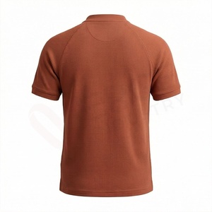 Polo en tricot à manches courtes pour homme, couleur brun rouille, design boutonné uni, coupe classique - Product Image 2