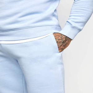 Men's Light Blue Quick Dry <b>Lightweight</b> <b>Hoodie</b> Sweatpants Tracksuit Set Full Sleeve Solid Color Cotton Casual Sportswear Side - Product Image 6