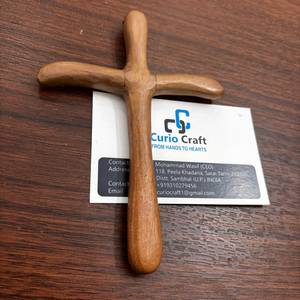 Vintage Style Wooden Cross Pendant Handmade Natural Wooden and Bone Christian Cross by Curio Craft - Product Image 3