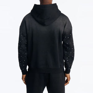 Survêtement à capuche noir pour homme avec strass, taille élastique et poches latérales, style décontracté, pantalon de survêtement long pour l'automne - Product Image 2