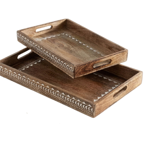 Bandeja Rectangular de Madera Ecológica Hecha a Mano para Bar Mitzvah, Organizador Multiusos para Cocina y Comedor, para Servir Alimentos - Product Image 1