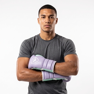 Dumela Purple and Mint Leather Boxing Gloves with <b>White</b> <b>Laces</b> and Logo Design - Product Image 4