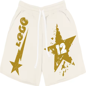 2026 <b>Men's</b> Vintage Sports <b>Shorts</b> 100% Cotton Streetwear with Thick Drawstring & Custom Logo <b>Leopard</b> Patterned - Product Image 1