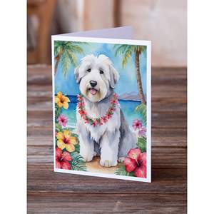 Old English Sheepdog Whimsical Luau <b>Greeting</b> <b>Cards</b> Pack of 8 A7 Size 5x7 Blank Note <b>Cards</b> with Envelopes - Product Image 2