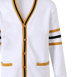 Cardigan blanc pour femme, col en V, manches longues, style vintage, en laine/acrylique tricoté, anti-rétrécissement, boutons sur le devant, poches, coupe classique - Product Image 4