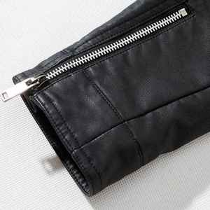 Veste en cuir véritable pour homme, col montant, fermeture éclair, coupe ajustée, style motard, vêtement d'hiver, imperméable et coupe-vent - Product Image 6