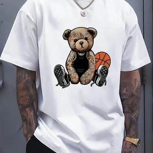เสื้อยืดผู้ชายแขนสั้นสไตล์สตรีทพิมพ์ลาย คอกลม ทรงปกติ ผ้าฝ้าย 100% เสื้อยืดลายกราฟิกทรงโอเวอร์ไซส์สไตล์วินเทจ - Product Image 4