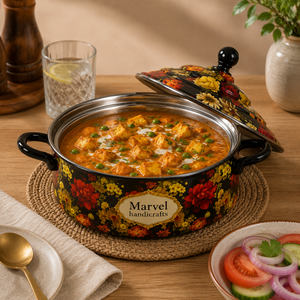 Casserole en émail noir à motifs floraux Marvel Handicrafts avec couvercle, pot de service haut de gamme, ustensile de cuisine résistant à la chaleur pour la cuisine, la salle à manger et les occasions festives - Product Image 4