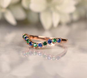 Anillo de Eternidad de 2 mm con Esmeralda Verde Natural y Zafiro Azul, Plata de Ley 925 Chapada en Oro, Joyería de Boda con Piedras Preciosas Coloridas - Product Image 4