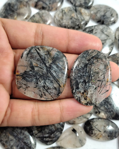 Vente en gros lot de cabochon en rutile noir naturel cristal de guérison quartz dos plat pierres précieuses semi-précieuses en vrac cristal de quartz noir - Product Image 6