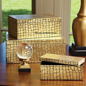 Wooden Jewelry Organizer Box Aluminum Golden Lid Square Shape Storage <b>Case</b> Accessories At Good Price - Product Image 5