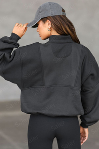 <b>Women's</b> Oversized Hooded Fleece <b>Sweatshirt</b> With Zipper Drop-Shoulder Full Sleeve Solid Color Autumn Wear - Product Image 2