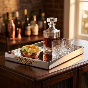 Bandeja Rectangular de Servicio Hecha a Mano de Acero Inoxidable SS304 de 28 cm con Esquinas Pulidas a Espejo, Bandeja de Servicio para Decoración del Hogar, Hotel, Mesa de Boda - Product Image 2
