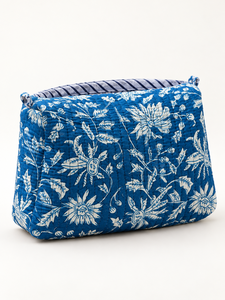 Bolsa de Cosméticos Acolchada de Algodón Impermeable Ecológica con Estampado de Borlas Azul Índigo, Bolsa con Cierre, Estuche de Maquillaje Bohemio para Viaje - Product Image 2