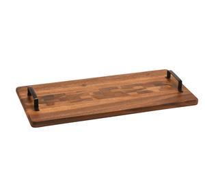 Bandeja de Madera de Acacia Pulida con Asas de Metal, Ecológica y Portátil, Bandeja Rectangular Decorativa para Uso en Servicios de Catering - Product Image 1