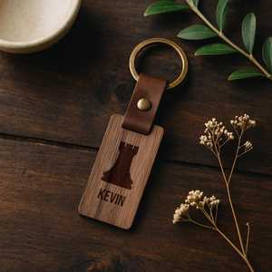 <b>Custom</b> Chess Piece Keychain, Personalized Walnut Wood Keychain with Name, Gift for Chess Player, Wooden <b>Key</b> <b>Ring</b> - Product Image 1