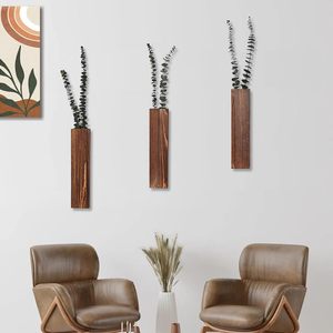 Modern Farmhouse Wooden Pocket Vases Wall Decor <b>Rustic</b> <b>Wood</b> Wall Planter for Bedroom Living Room Faux Plants Holder - Product Image 4