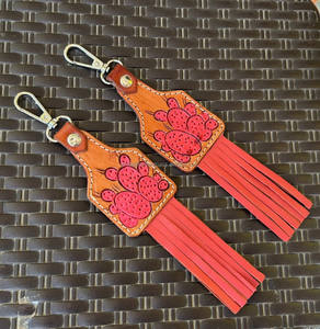 Nouveau véritable fabriqué à la main couleur véritable cuir repoussé mignon charmant gland porte-clés Offre Spéciale Style occidental moderne Floral porte-clés - Product Image 3