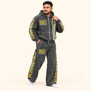 Conjunto Deportivo Rexfit 2026 Personalizado para Hombre, Gris Carbón, Sudadera con Capucha y Cremallera con Gráficos Amarillos y Pantalones Anchos de Estilo Hip Hop - Product Image 2