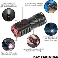 Luz de bolsillo recargable de 24W SMD LED Super Beam 2500lm 4 modos de luz