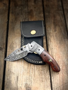 Handmade Damascus Steel Folding Pocket Knife Rosewood Handle Straight <b>Drop</b> Point Professional Survival Premium TARJ ENTERPRISES - Product Image 3