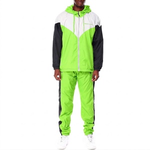 Ensemble de survêtement à capuche pour homme, vert et noir, imprimé léopard, fermeture éclair intégrale, pantalon de jogging sportif, respirant, léger, polyester/nylon, été - Product Image 1