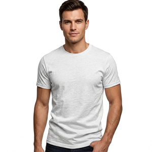 <b>Men's</b> <b>White</b> Cotton O-Neck Short Sleeve T-<b>Shirt</b> Regular Fit Casual Solid Color Jersey Knitted Plain Dyed Blank Design - Product Image 5