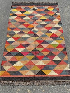 Tapis Kilim Moderne Fait Main et Écologique Krafterscustom, Motif Abstrait, Laine, Acrylique, Latex, Rectangulaire, pour Salon - Product Image 2