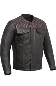 Veste de motard en cuir véritable pour homme, écologique, sans col, design matelassé, fermeture éclair, doublure Paisley, style moto, hiver - Product Image 5
