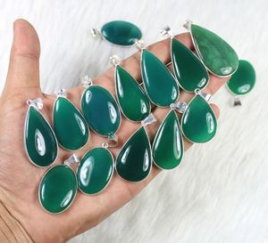 Bohemian Style Smooth Green Onyx <b>Silver</b> Plated Bezel Setting Pendant Wholesale <b>Beaded</b> Jewelry Necklace Women's Unisex - Product Image 6