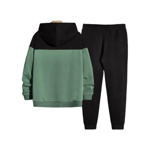 Conjunto de Sudadera con Capucha Unisex con Bloques de Color, Negro y Verde, Manga Larga, Chándal Informal para Adultos, Ropa de Otoño, Ajuste Holgado con Cordón - Product Image 2