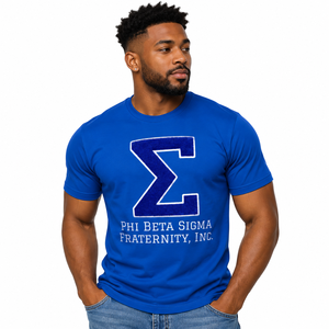 T-shirt à manches courtes et col rond pour homme Phi Beta Sigma, bleu royal, avec broderie de la lettre Sigma, design de fraternité, t-shirt décontracté en coton - Product Image 1