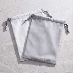 Sac en coton uni avec cordon de serrage, lavable, réutilisable, écologique, pour le rangement de textiles de maison, gris et blanc - Product Image 2