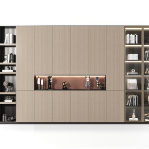 Librería de Madera de Nogal Negro para Sala de Estar, Integrada en Toda la Pared, con Asiento y Sofá Detrás de la Librería, con Puerta - Product Image 5