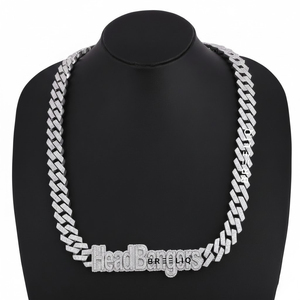 Colliers de luxe en or blanc 14 carats avec diamants de laboratoire pour hommes, chaîne cubaine hip-hop étincelante, design personnalisé avec lettres, cadeau en rhodium - Product Image 1
