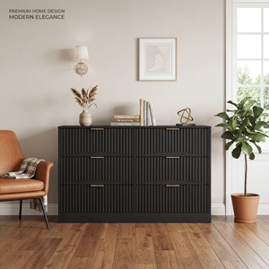 Comò Moderno a 6 Cassetti, Ampio Armadio Nero per Camera da Letto, Soggiorno, Corridoio, Ingresso - Product Image 2