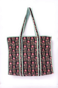Sac fourre-tout matelassé imprimé à la main, sac de voyage en coton, sac fourre-tout floral, sac de shopping bohème, sac léger pour tous les jours - Product Image 3