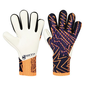 Gant de gardien de but de football en latex allemand, design personnalisé, noir et orange, tricoté avec caoutchouc violet injecté, doigts extensibles - Product Image 1