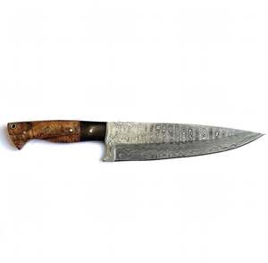 Couteau de chef artisanal en acier Damas avec manche en bois de burl stabilisé – Couteau à trancher - Product Image 3